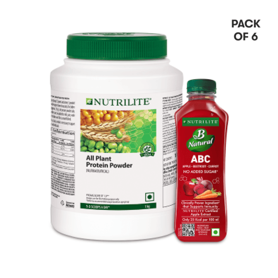 Nutrilite All Plant Protein 1kg with Nutrilite B Natural ABC (Pack of 6)